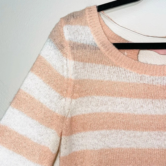 LC Lauren Conrad Peach & White Striped Open Back Knit Sweater Medium Women’s - Picture 3 of 12